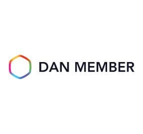 Hexagonal rainbow icon next to bold text reading "DAN MEMBER" on a white background.