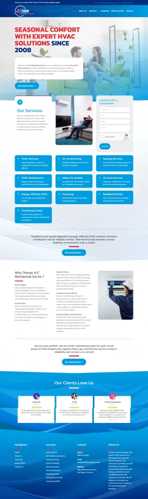 Explore our blue-themed HVAC service website, featuring comprehensive service listings, client testimonials, and an easy-to-use contact form. Partnered with Ceemi Agency for effective digital marketing solutions, we ensure your comfort is our priority.