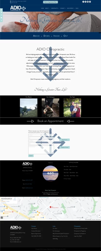 Welcome to the homepage of a chiropractic website, meticulously crafted by Ceemi Agency. Discover our logo, intuitive navigation menu, engaging images, and essential contact details—all designed with expert digital marketing strategies to ensure a seamless and effective user experience.