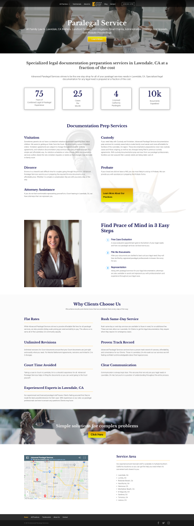 Screenshot of a paralegal service website enriched with marketing insights, featuring text, images, and contact information. Discover how Ceemi Agency can elevate your legal support with strategic digital marketing solutions.