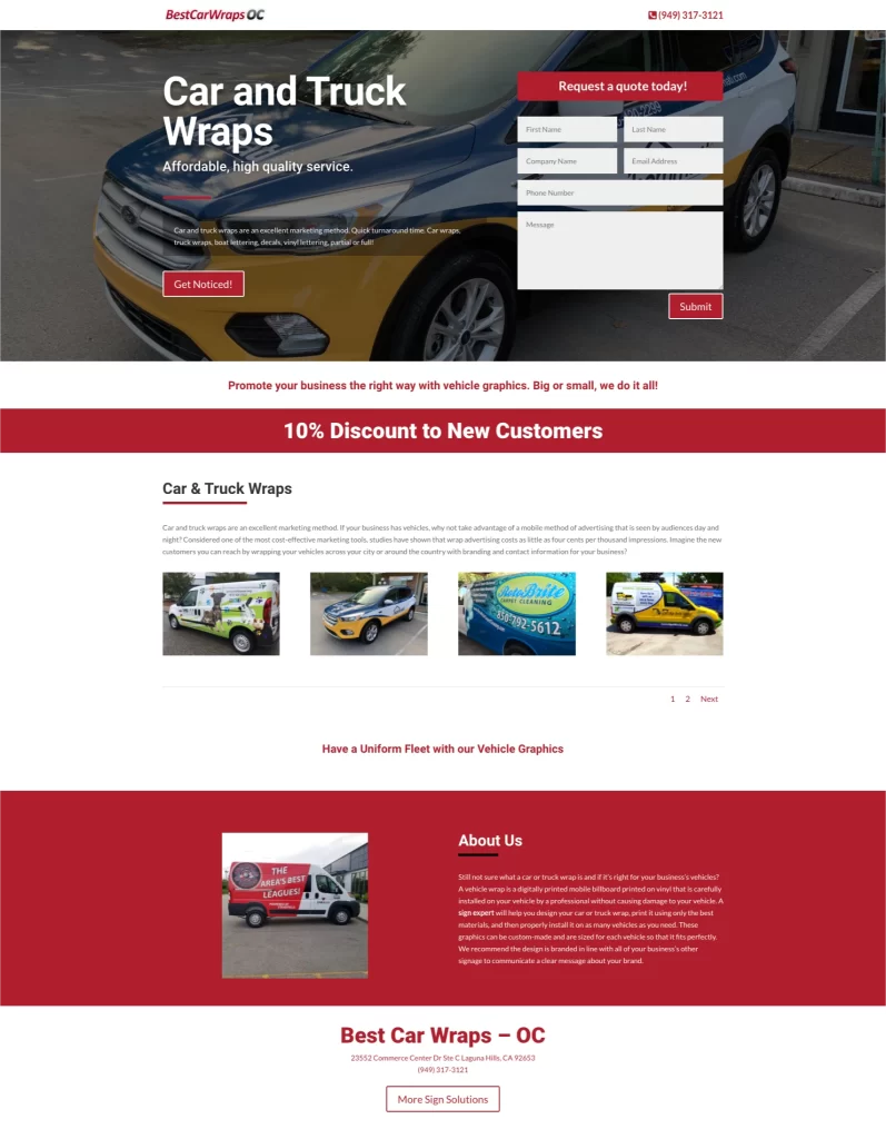 Discover our exceptional car and truck wrap services at Best Car Wraps OC. Explore our website for exclusive promotional offers, a convenient quote request form, and insights into how dealerships can enhance their visibility with strategic digital marketing solutions.