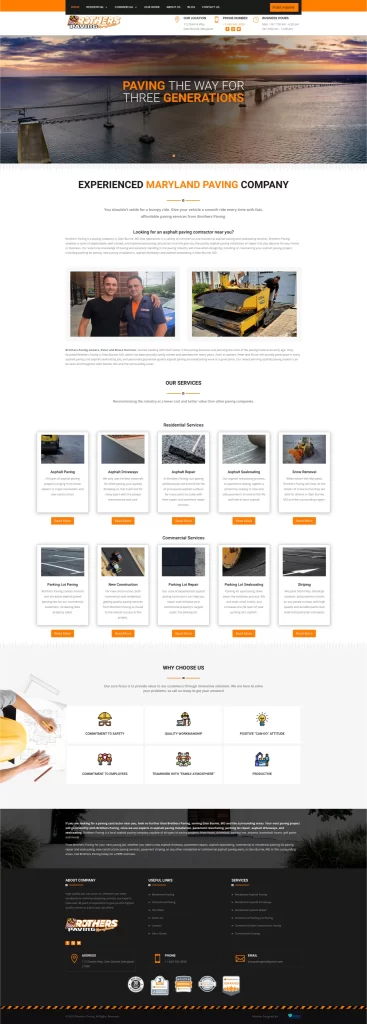 Explore the website of a Maryland-based paving company showcasing their expert services, customer testimonials, team photos, and contact information. Discover how effective marketing enhances their reach in the industry.
