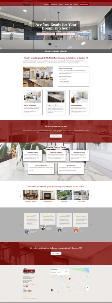 A website screenshot showcases kitchen remodeling services, featuring images of modern kitchens and related information. Discover how digital marketing can elevate your renovation ideas to the next level.
