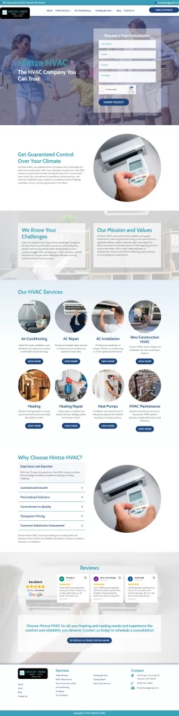 Discover our HVAC company website, showcasing service options, a seamless contact form, eye-catching HVAC images, and glowing customer reviews. Plus, enhance your experience with app download links and explore our exclusive digital marketing dealership services.
