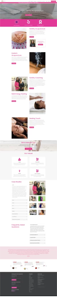 Explore our welcoming website layout for family acupuncture and wellness services, designed by Ceemi Agency. Discover engaging images and insightful text about treatments and case studies, crafted to enhance your digital marketing experience.