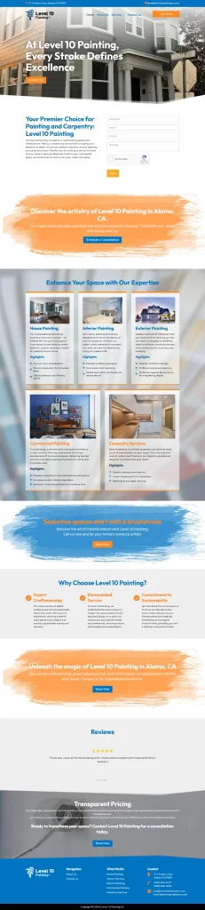 Discover our exceptional painting services through a beautifully crafted website layout, enhanced by stunning images of houses and painted rooms. Featuring engaging text and a convenient contact form, it's your perfect tool for digital marketing success.