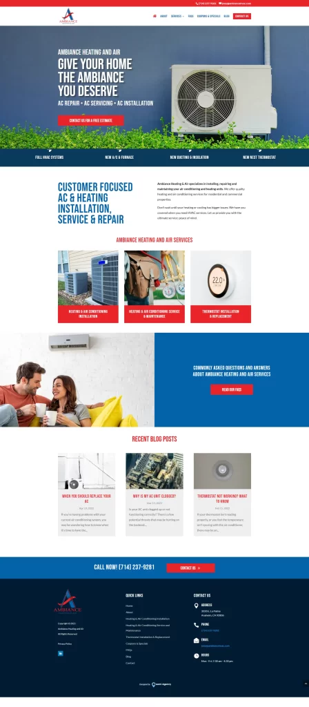 Explore the Ambiance Heating and Air website, your hub for top-tier HVAC services, insightful blog posts, and contact details. Plus, learn how effective digital marketing elevates our dealership in providing exceptional comfort solutions.
