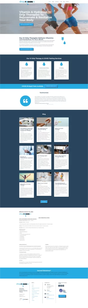 The website screenshot features a vitamin and hydration IV service, complemented by vibrant images of fitness and comprehensive details about treatment options. Discover how Digital Marketing can enhance your health journey with tailored strategies for wellness engagement.