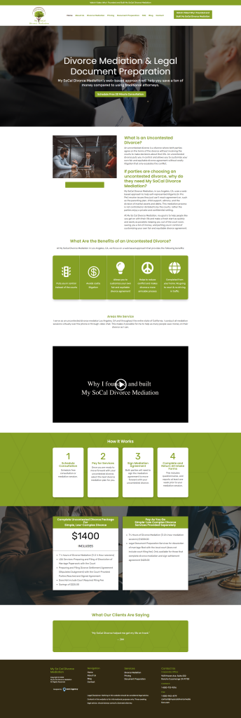 Discover our comprehensive website for divorce mediation services, featuring text sections, icons, and images of people in discussion and documents. Our innovative approach integrates digital marketing strategies to reach those seeking guidance during transitions.