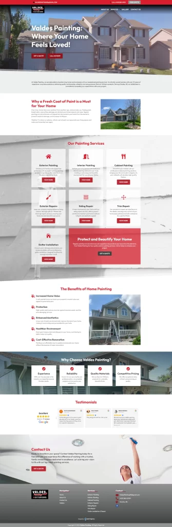 Valdes Painting's website showcases stunning home images and comprehensive service details, covering both interior and exterior painting. Partnering with Ceemi Agency, they leverage digital marketing to ensure brilliant transformations reach every doorstep.