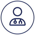 Simple blue icon of a person above a padlock inside a white circle with a blue border.