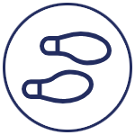 Two hands facing each other, palms up and down, inside a dark blue circle.